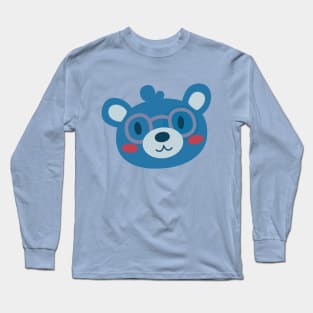 Happy Blue Bear With Glasses Long Sleeve T-Shirt